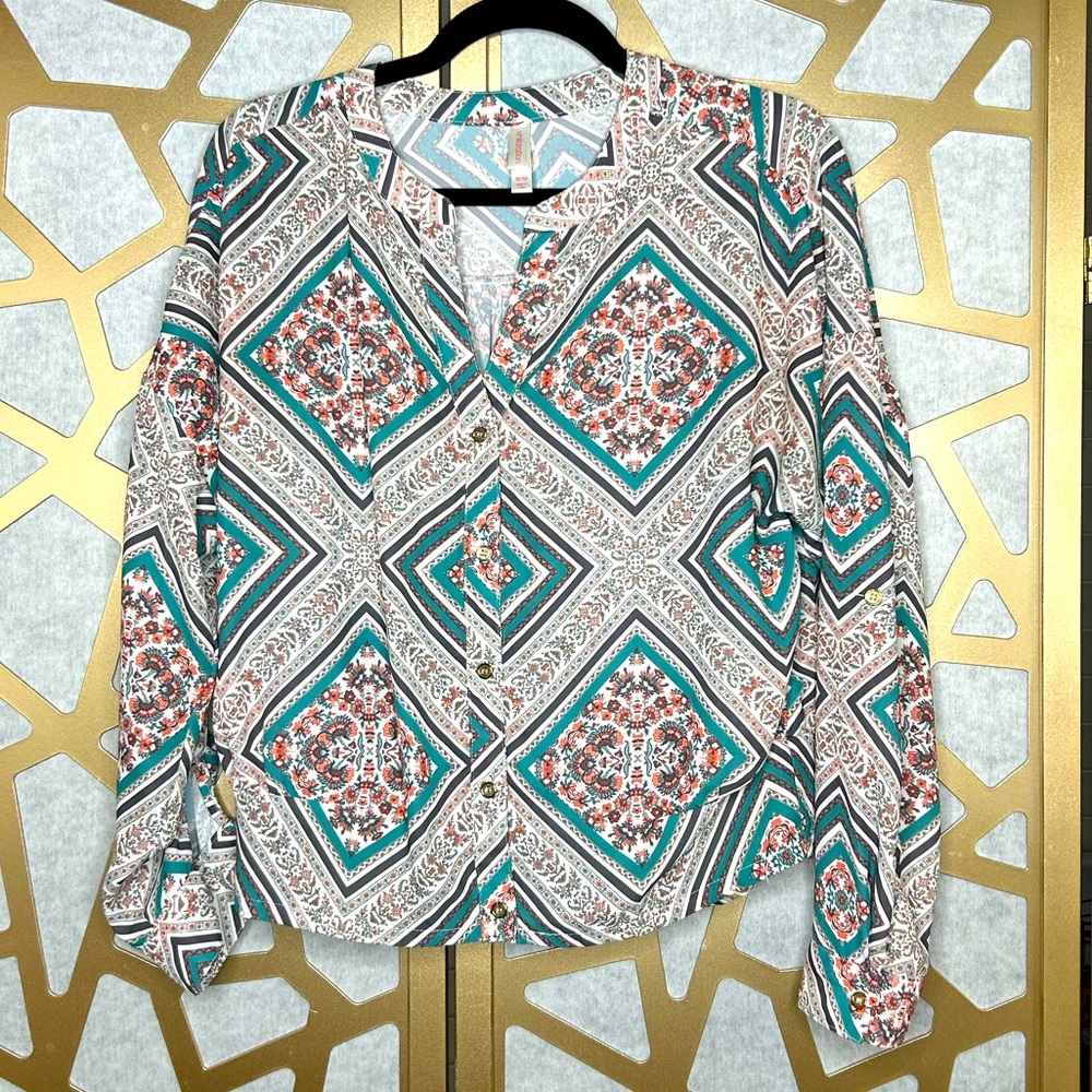 Floral Paisley Button‎ Down Blouse